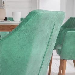 Mørteens Chaise à accoudoirs Leedy IV - Imitation cuir / Chêne massif - Vert menthe - 1 chaise -Meubles de salle à manger Soldes Magasin 1000007434 190606 10551000021 GALLERYIMAGES P000000001000007434