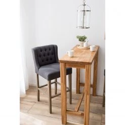 Maison Belfort Chaise de bar Nola - Tissu - Chêne massif - Gris foncé / Chêne foncé -Meubles de salle à manger Soldes Magasin 1000008130 210301 11225600002 MOOD DETAILS P000000001000008130 mood