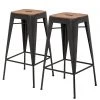 Ars manufacti Tabourets de bar Manchester (lot de 2) - Acacia massif / Métal - Acacia / Anthracite