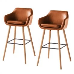 Mørteens Chaises de bar Nicholas I - Imitation cuir / Chêne massif - Marron vintage - Lot de 2