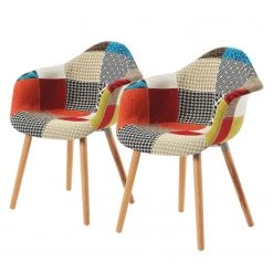 Norrwood Chaises à accoudoirs Daruvar (lot de 2) - Tissu Patchwork / Hêtre massif