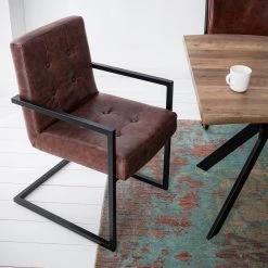 Ars manufacti Chaise cantilever - Imitation cuir / Métal - Marron / Noir -Meubles de salle à manger Soldes Magasin 1000114113 210212 13374000002 MOOD DETAILS P000000001000114113 mood