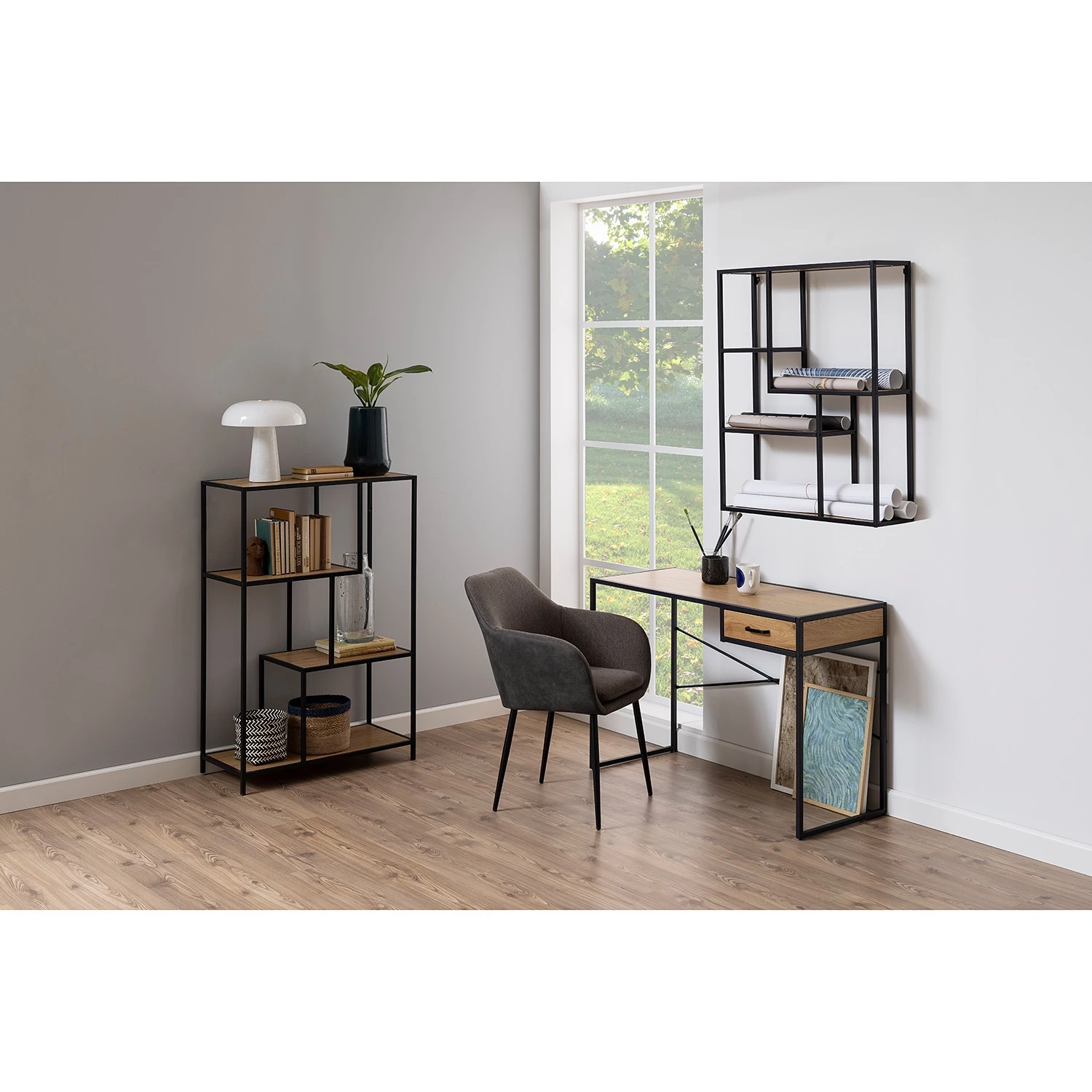 Red Living Étagère Coogee I - Imitation chêne / Noir - Hauteur : 114 cm 3 Red Living Étagère Coogee I - Imitation chêne / Noir - Hauteur : 114 cm – Image 3