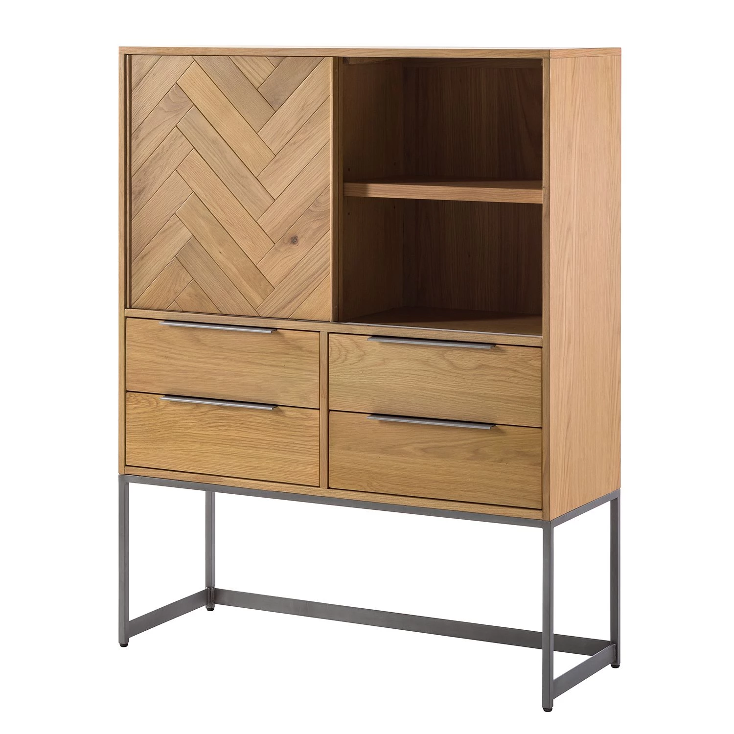 Ars manufacti Commode haute Dharai - Placage en bois véritable / Métal - Chêne / Argenté 1 Ars manufacti Commode haute Dharai - Placage en bois véritable / Métal - Chêne / Argenté