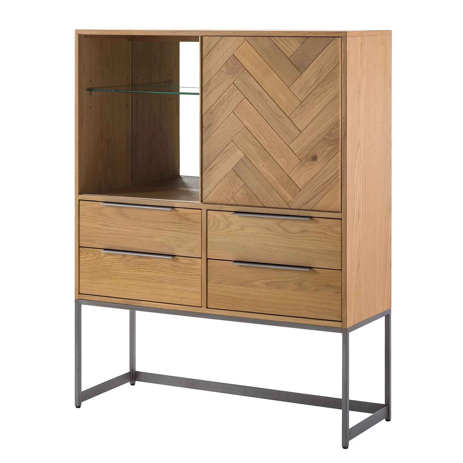 Ars manufacti Commode haute Dharai - Placage en bois véritable / Métal - Chêne / Argenté 6 Ars manufacti Commode haute Dharai - Placage en bois véritable / Métal - Chêne / Argenté – Image 6