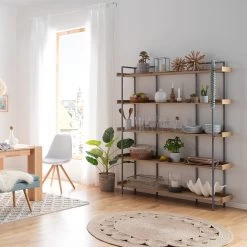 Ars manufacti Bibliothèque Dharai II - Placage en bois véritable / Métal - Chêne / Argenté -Meubles de salle à manger Soldes Magasin 1000117167 180912 12435706 MOOD GALLERYIMAGES P000000001000117167 mood