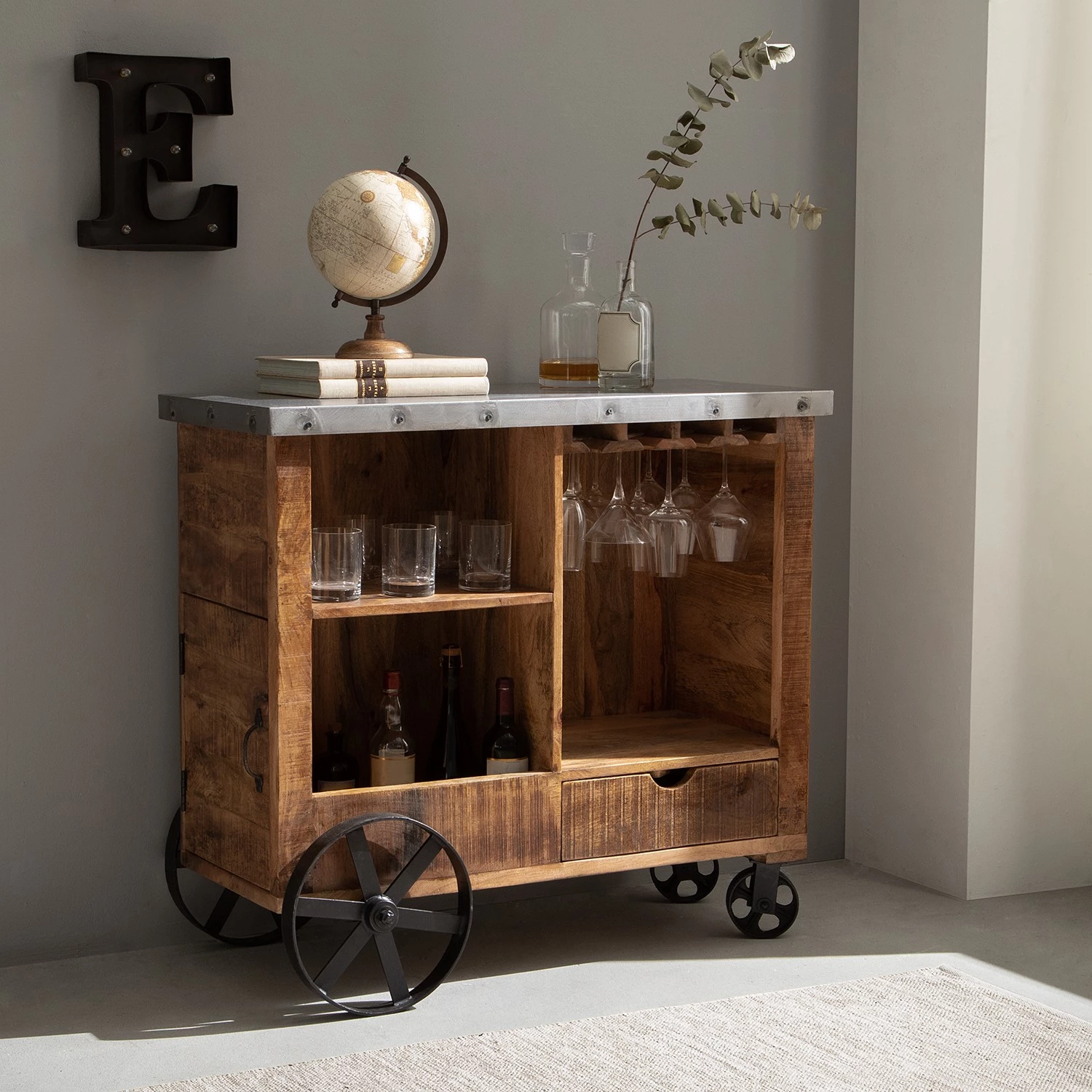 Ars manufacti Bar Kandar - Manguier massif / Métal - Manguier / Argenté 2 Ars manufacti Bar Kandar - Manguier massif / Métal - Manguier / Argenté – Image 2