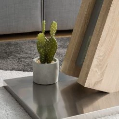 Fredriks Table basse Bleik - Verre de sécurité / Acier inoxydable - Imitation chêne / Argenté -Meubles de salle à manger Soldes Magasin 1000123772 190226 06172700008 GALLERYIMAGES P000000001000123772