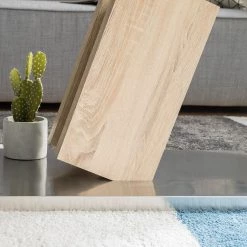 Fredriks Table basse Bleik - Verre de sécurité / Acier inoxydable - Imitation chêne / Argenté -Meubles de salle à manger Soldes Magasin 1000123772 190226 06172700009 GALLERYIMAGES P000000001000123772