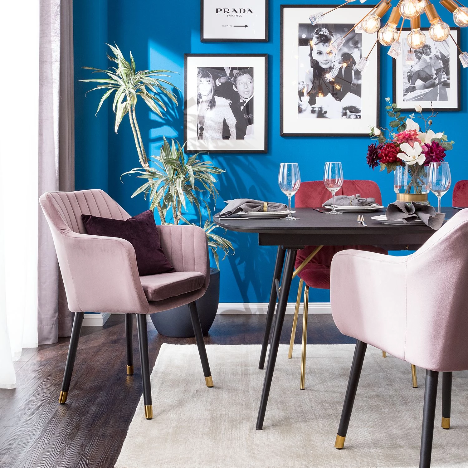 Jack & Alice Chaise avec accoudoirs Leezy G - Chêne massif / Velours - Rose vieilli / Noir 2 Jack & Alice Chaise avec accoudoirs Leezy G - Chêne massif / Velours - Rose vieilli / Noir – Image 2