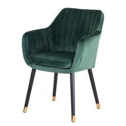 Jack & Alice Chaise avec accoudoirs Leezy G - Chêne massif / Velours - Vert / Noir