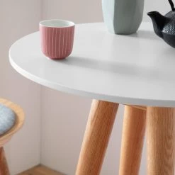 Mørteens Table haute Lindholm - Partiellement en chêne massif - Blanc mat / Chêne rouge -Meubles de salle à manger Soldes Magasin 1000126818 190122 08492800006 GALLERYIMAGES P000000001000126818