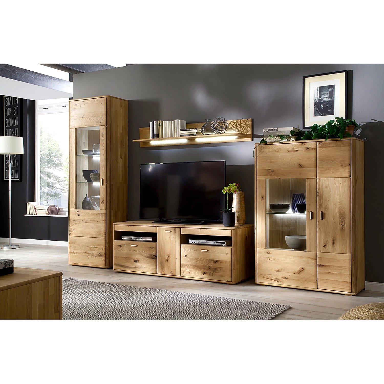 Naturoo Buffet haut Forge II - Partiellement en chêne massif - Chêne de poutre Bianco / Imitation chêne Bianco - Porte en verre à gauche 2 Naturoo Buffet haut Forge II - Partiellement en chêne massif - Chêne de poutre Bianco / Imitation chêne Bianco - Porte en verre à gauche – Image 2