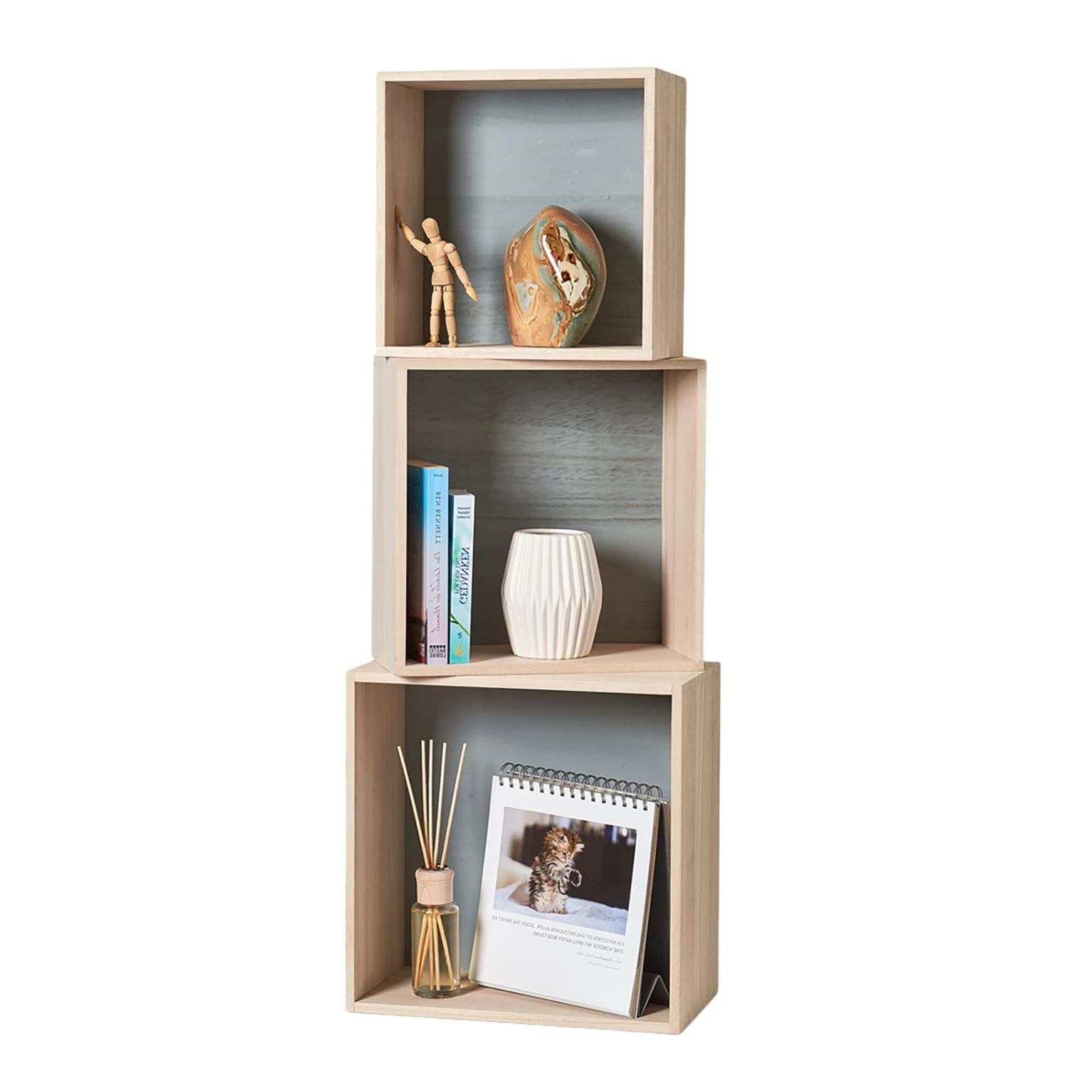 Zeller Étagère Kafertal (3 éléments) - Paulownia massif - Paulownia / Gris 2 Zeller Étagère Kafertal (3 éléments) - Paulownia massif - Paulownia / Gris – Image 2