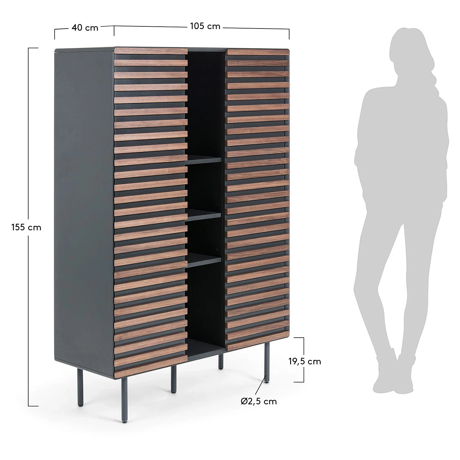 Norrwood Buffet haut Kipra - Noyer contreplaqué - Graphite 8 Norrwood Buffet haut Kipra - Noyer contreplaqué - Graphite – Image 8