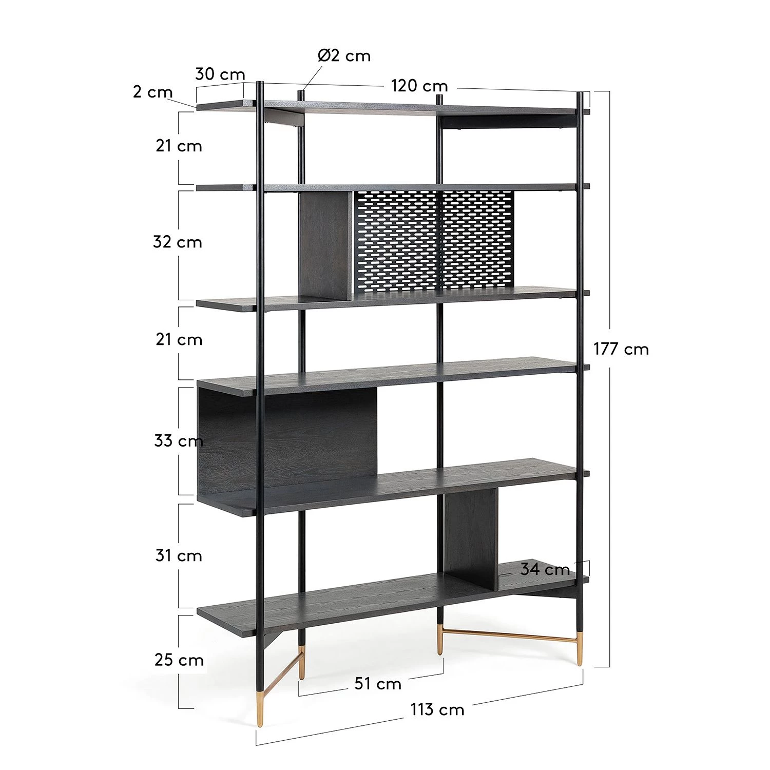 Jack & Alice Étagère Cabral - Frêne noir / Doré 5 Jack & Alice Étagère Cabral - Frêne noir / Doré – Image 5