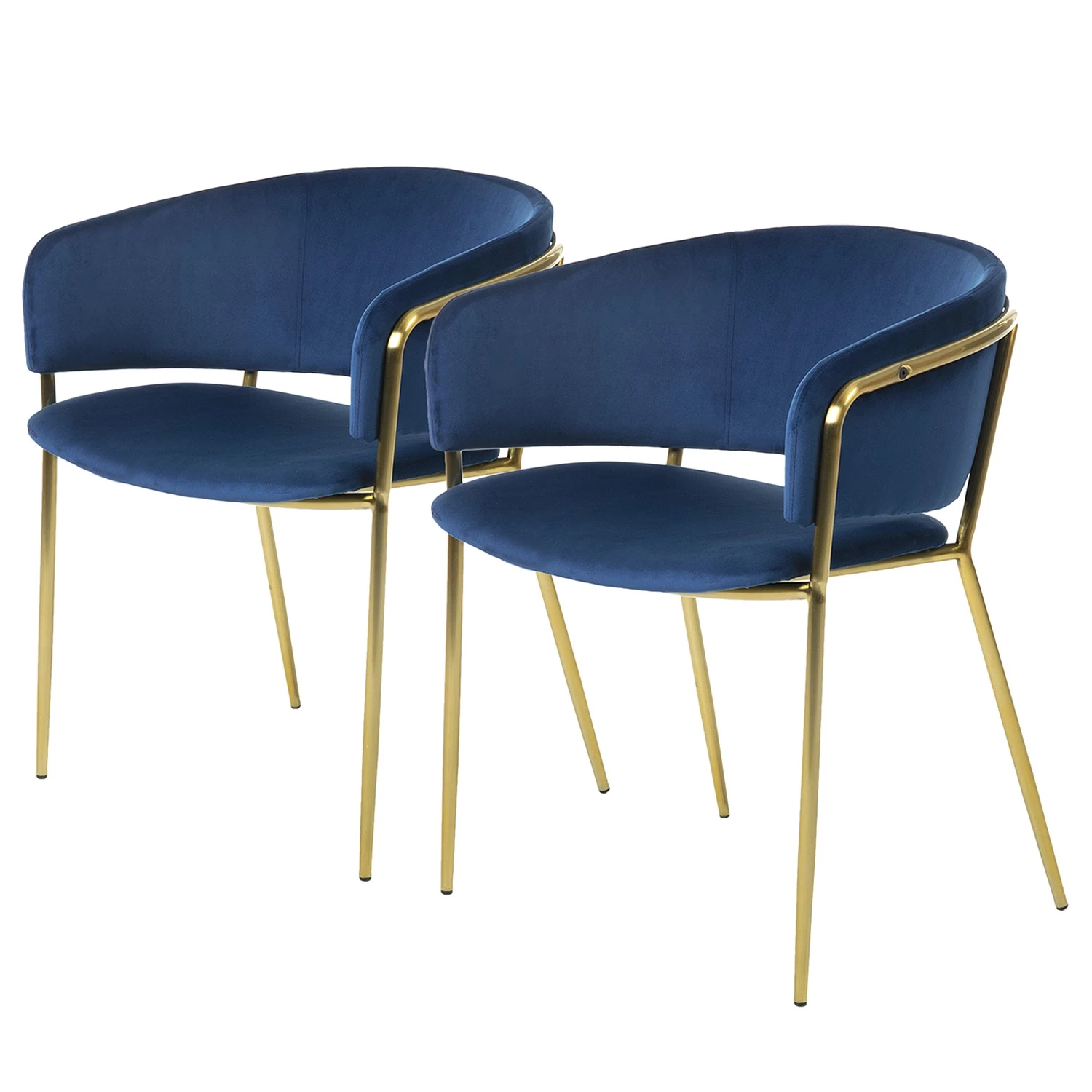 Jack & Alice Chaise à accoudoirs Vilhena I (lot de 2) - Velours / Acier - Doré - Bleu foncé 1 Jack & Alice Chaise à accoudoirs Vilhena I (lot de 2) - Velours / Acier - Doré - Bleu foncé