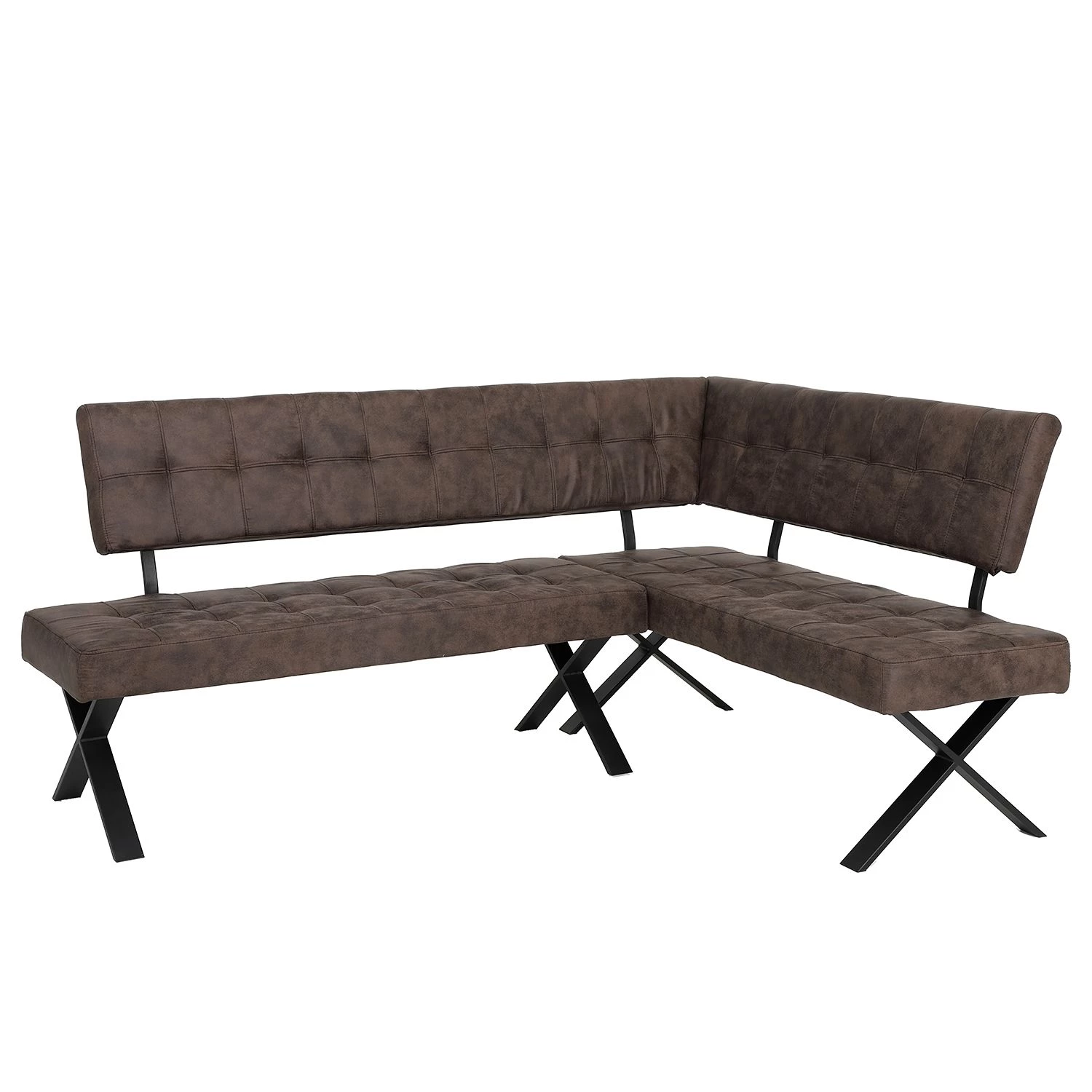 Loftscape Banquette d’angle Clyde - Microfibre / Acier - Gris vintage / Noir - Marron vintage - Angle à droite (vu de face) 1 Loftscape Banquette d’angle Clyde - Microfibre / Acier - Gris vintage / Noir - Marron vintage - Angle à droite (vu de face)