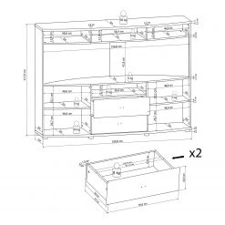 Loftscape Buffet haut Jaguare - Blanc brillant / Imitation chêne Ribbeck -Meubles de salle à manger Soldes Magasin 1000171368 191211 13361500006 SKETCH DETAILS P000000001000171368 sketch