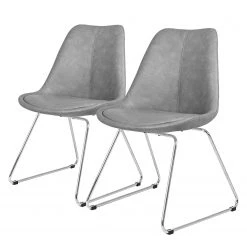Tenzo Chaises Gina VI (lot de 2) - Imitation cuir / Métal - Gris / Chrome