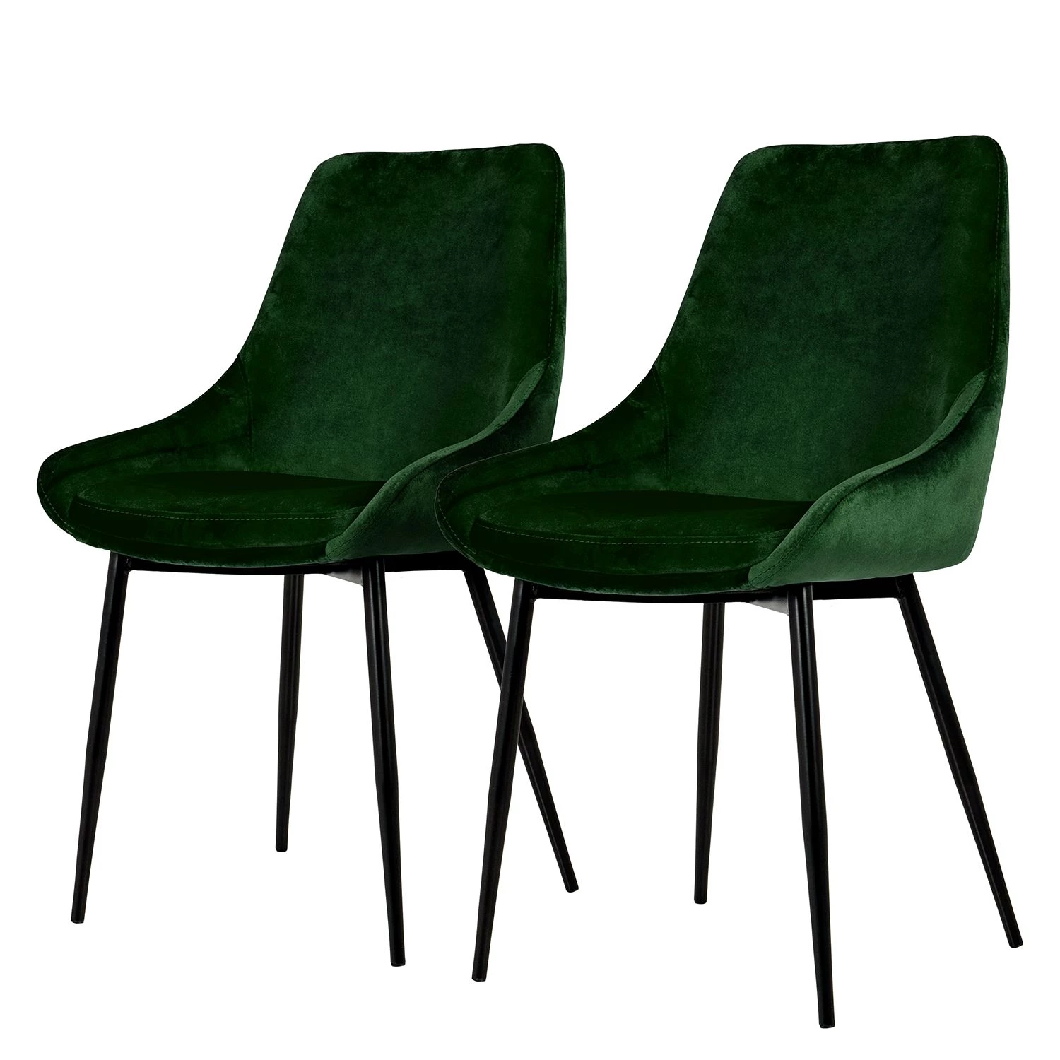 Tenzo Chaises capitonnées Lex (lot de 2) - Velours / Fer - Noir - Vert 1 Tenzo Chaises capitonnées Lex (lot de 2) - Velours / Fer - Noir - Vert