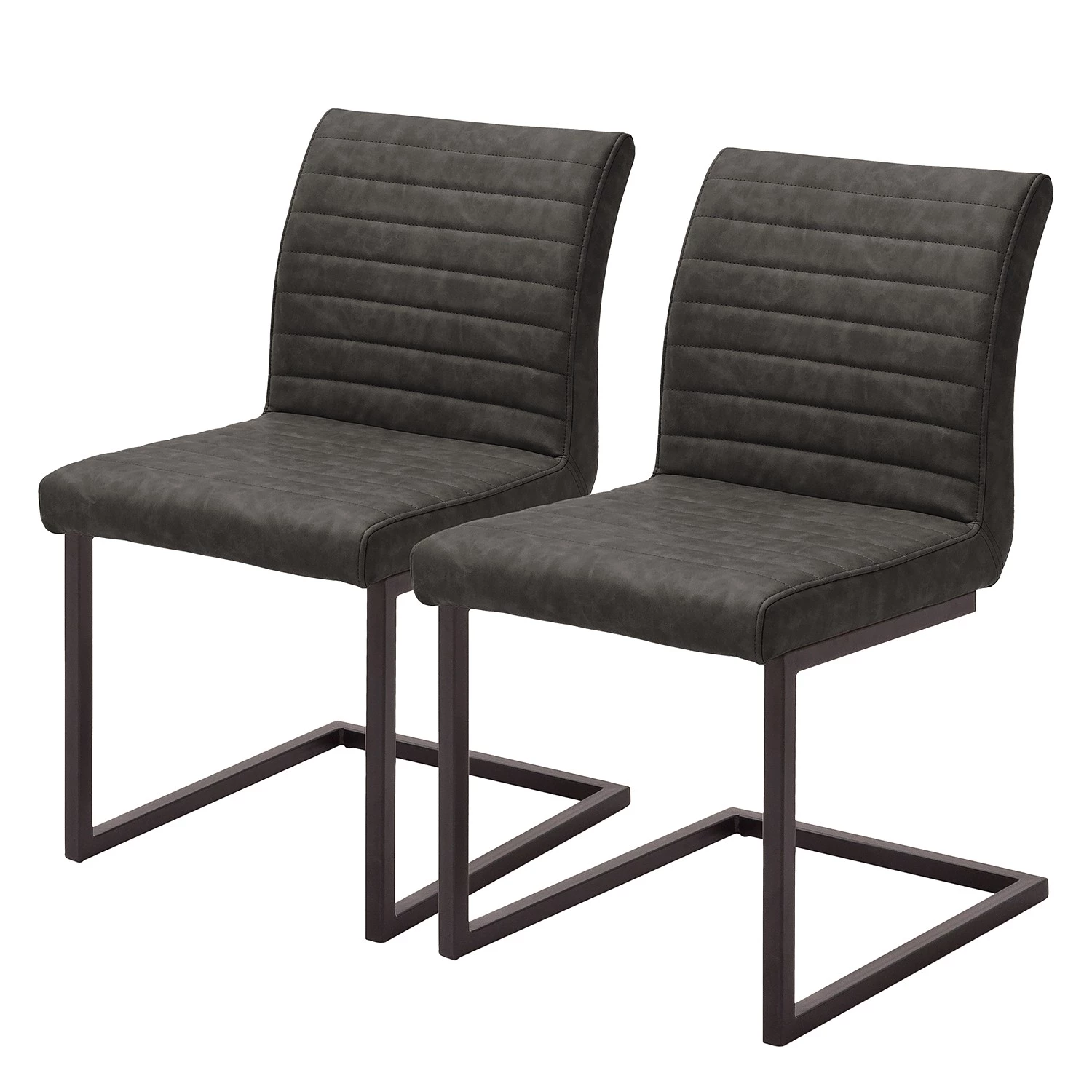 Ars manufacti Chaises cantilever Finga I (lot de 2) - Cuir synthétique Kasai: Gris - Noir 1 Ars manufacti Chaises cantilever Finga I (lot de 2) - Cuir synthétique Kasai: Gris - Noir