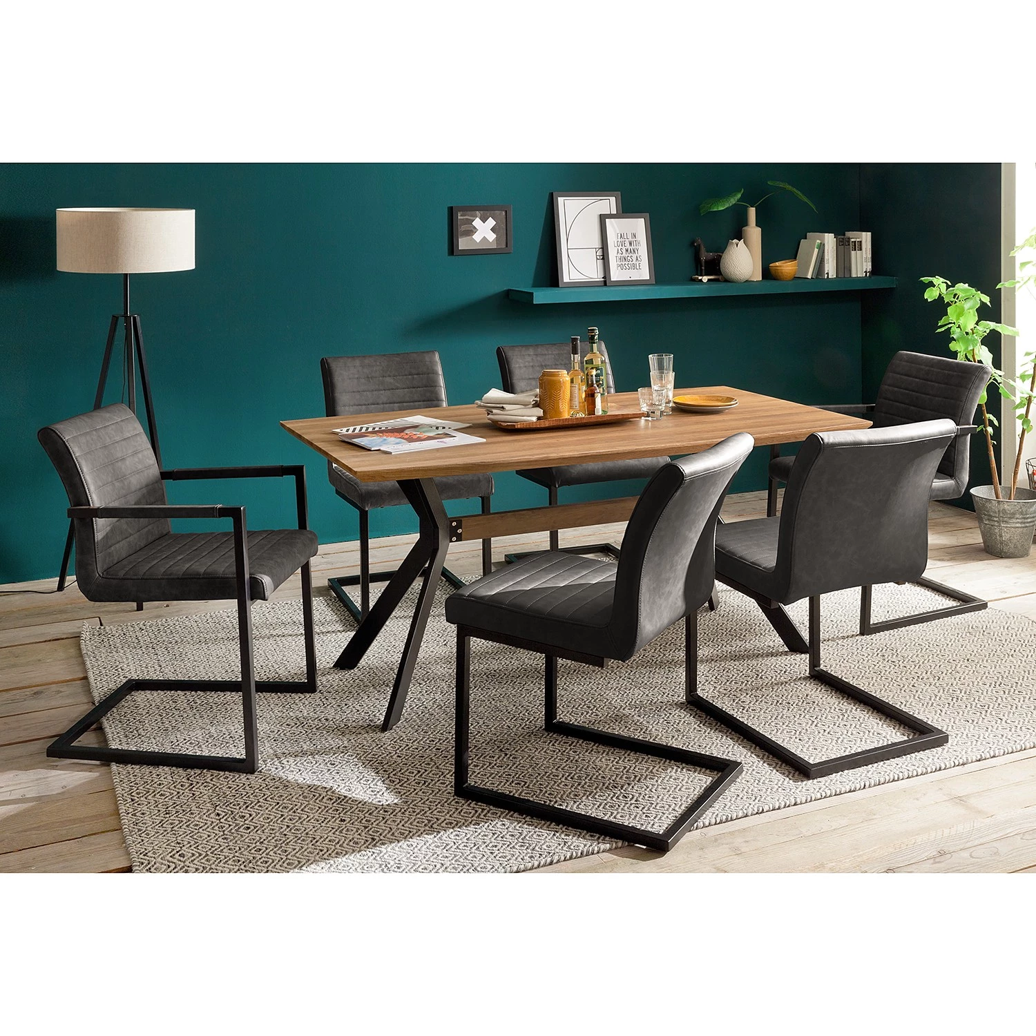 Ars manufacti Chaises cantilever Finga I (lot de 2) - Cuir synthétique Kasai: Gris - Noir 2 Ars manufacti Chaises cantilever Finga I (lot de 2) - Cuir synthétique Kasai: Gris - Noir – Image 2