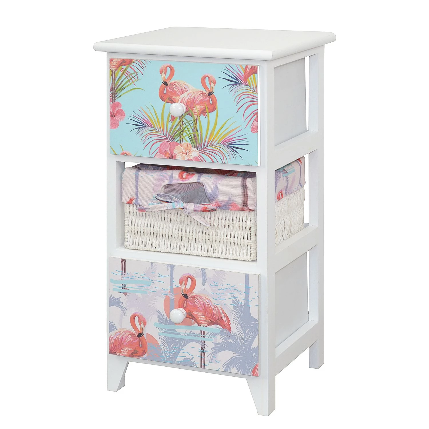 Ridgevalley Commode Razlog - Partiellement en paulownia massif - Blanc / Multicolore - Hauteur : 58 cm 1 Ridgevalley Commode Razlog - Partiellement en paulownia massif - Blanc / Multicolore - Hauteur : 58 cm