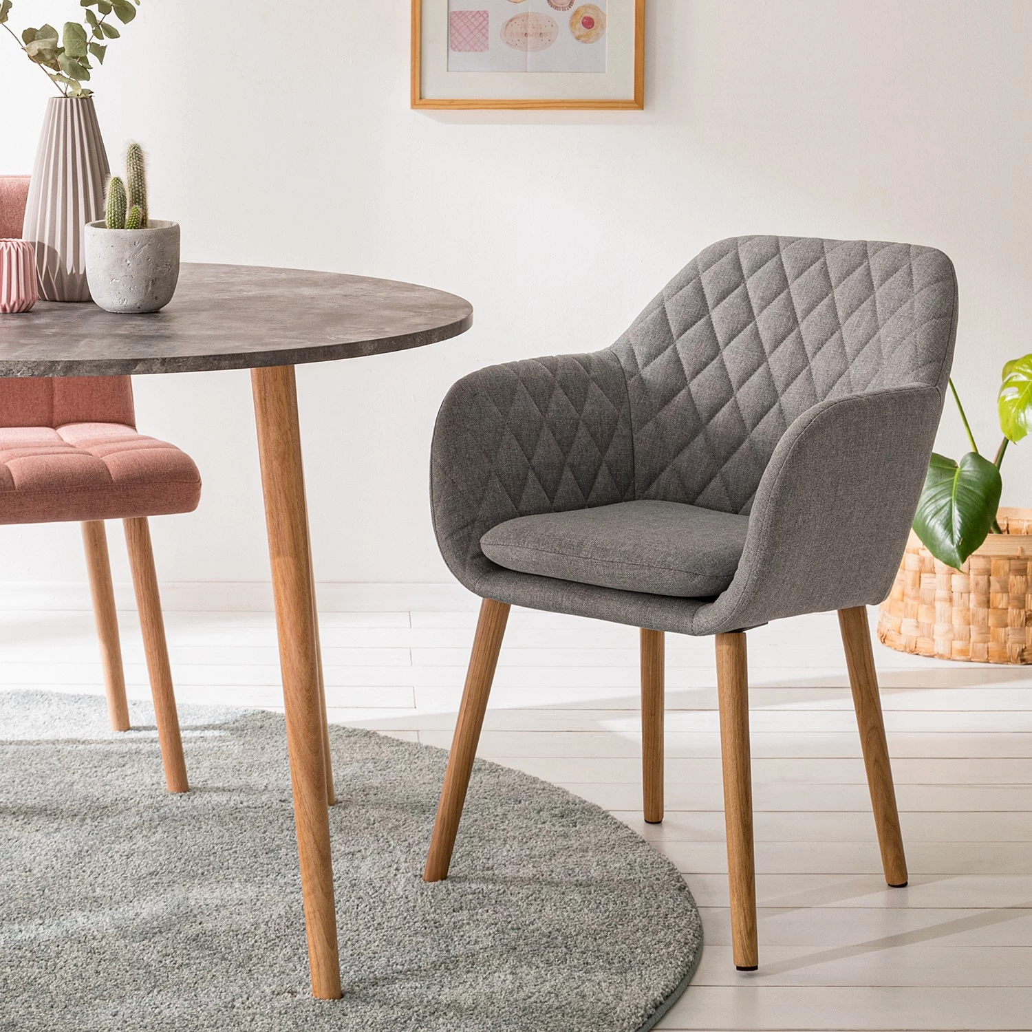 Mørteens Chaise à accoudoirs Amalis - Tissu / Chêne massif - Gris / Chêne 2 Mørteens Chaise à accoudoirs Amalis - Tissu / Chêne massif - Gris / Chêne – Image 2