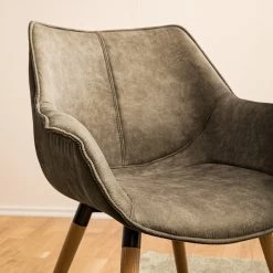 Ars manufacti Chaise à accoudoirs Kantii I - Microfibre / Chêne massif - Gris silex vintage - 1 chaise -Meubles de salle à manger Soldes Magasin 1000176705 200302 11494000010 DETAILS P000000001000176705