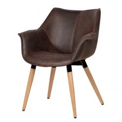 Ars manufacti Chaise à accoudoirs Kantii I - Microfibre / Chêne massif - Marron foncé vintage - 1 chaise