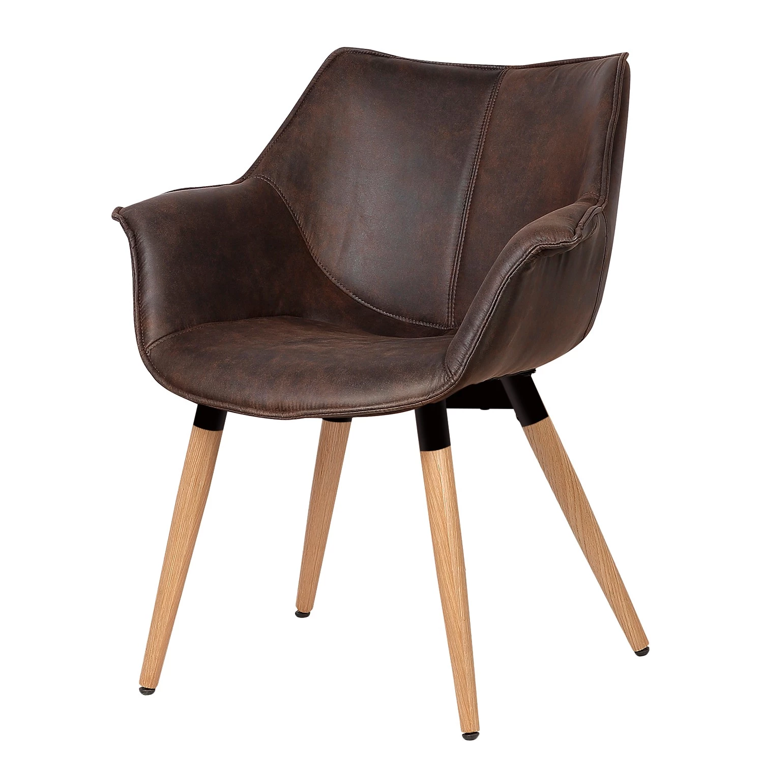 Ars manufacti Chaise à accoudoirs Kantii I - Microfibre / Chêne massif - Marron foncé vintage - 1 chaise 1 Ars manufacti Chaise à accoudoirs Kantii I - Microfibre / Chêne massif - Marron foncé vintage - 1 chaise