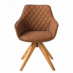 Mørteens Chaise à accoudoirs Pori II - Imitation cuir / Chêne massif - Marron - 1 chaise -Meubles de salle à manger Soldes Magasin 1000176717 200615 06211200002 DETAILS P000000001000176717