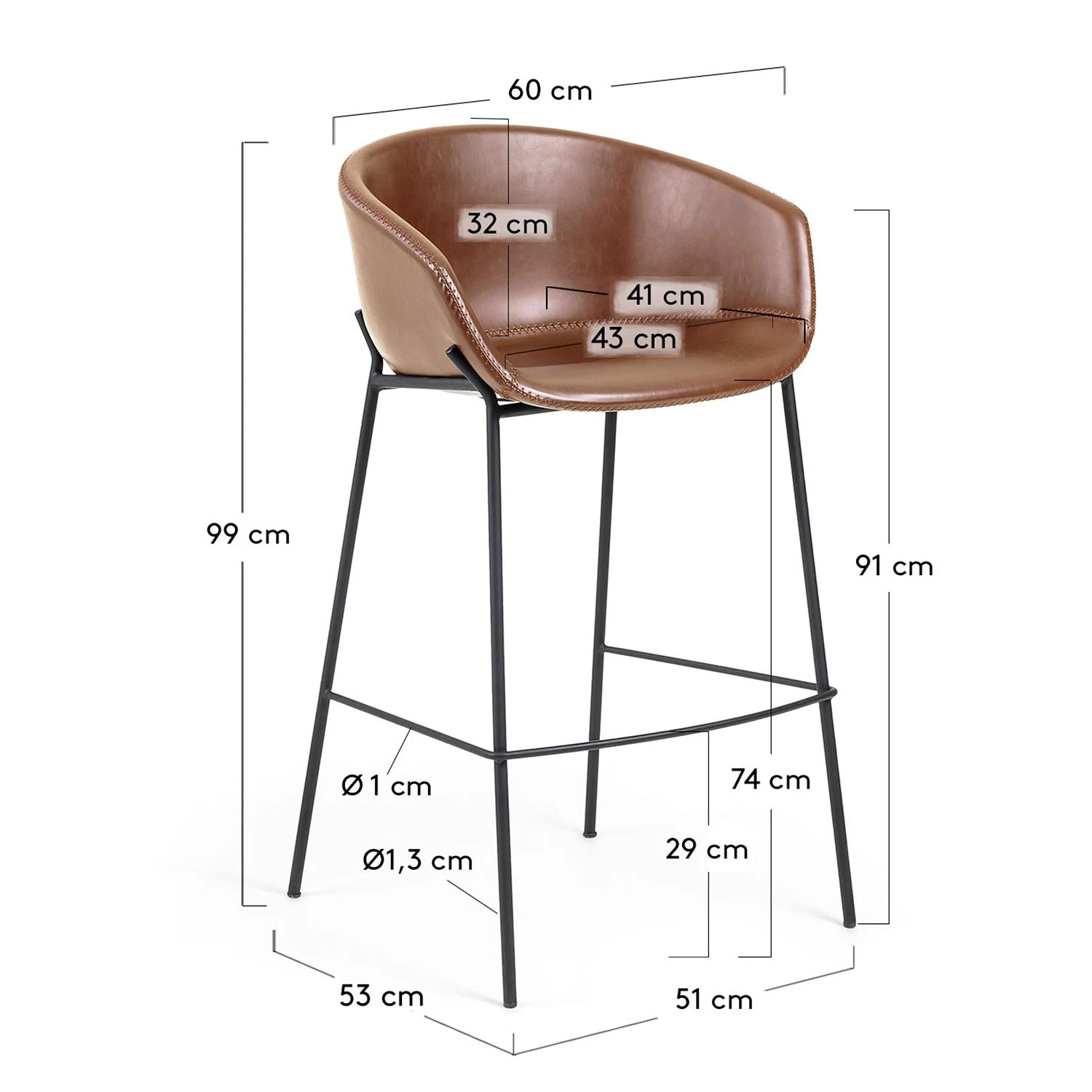 Norrwood Chaise de bar Baxa III - Imitation cuir / Acier - Marron / Noir 7 Norrwood Chaise de bar Baxa III - Imitation cuir / Acier - Marron / Noir – Image 7