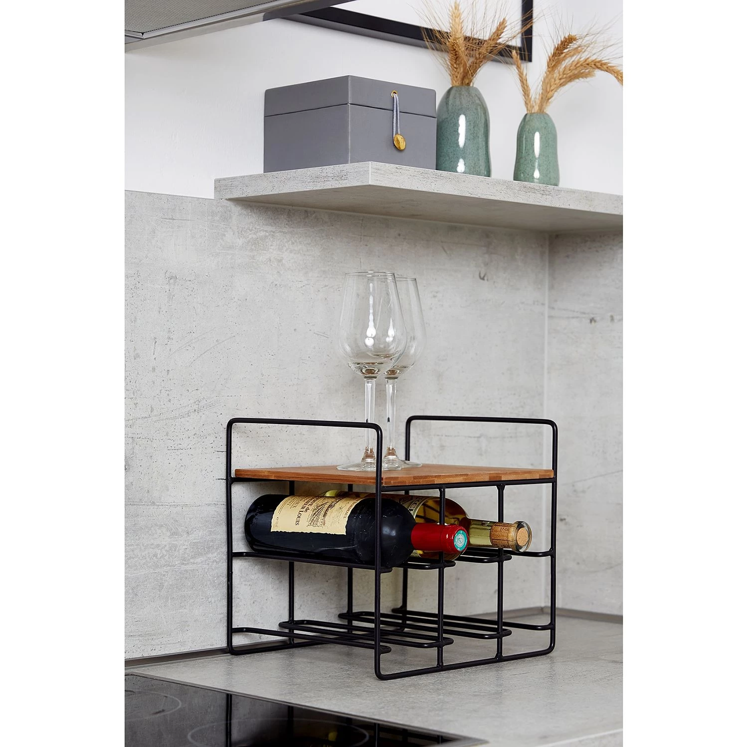 WENKO Range-bouteilles Loft I - Bambou massif / Acier inoxydable - Bambou / Noir 2 WENKO Range-bouteilles Loft I - Bambou massif / Acier inoxydable - Bambou / Noir – Image 2