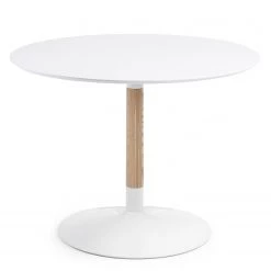 Mørteens Table Maud I - Partiellement en frêne massif / Acier - Frêne / Blanc - Diamètre : 110 cm