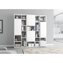 Loftscape Bibliothèque Emporior VII - Blanc brillant - Largeur : 224 cm