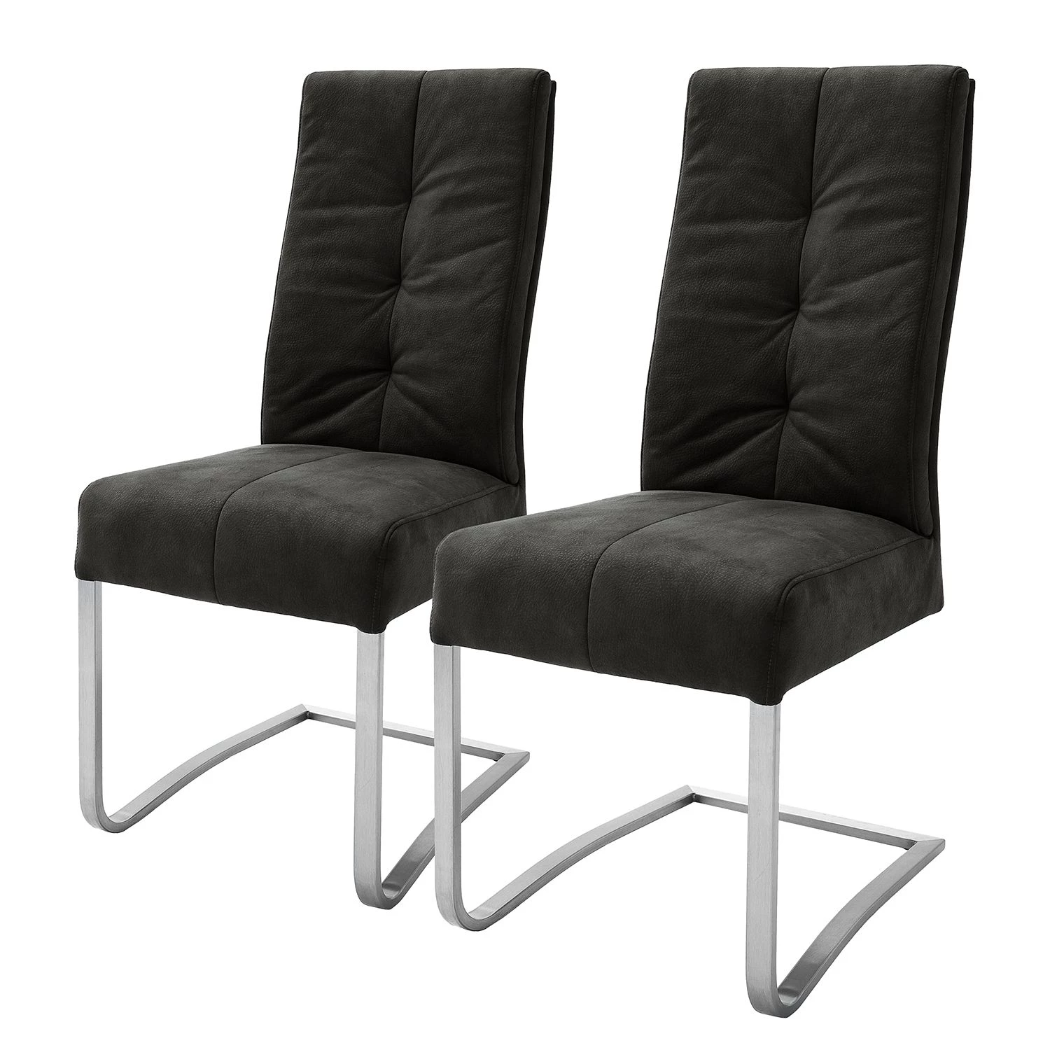 Fredriks Chaises cantilever Bury I (lot de 2) - Imitation cuir / Acier inoxydable - Noir 1 Fredriks Chaises cantilever Bury I (lot de 2) - Imitation cuir / Acier inoxydable - Noir