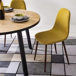 Mørteens Chaise capitonnée Iskmo VI - Tissu / Métal - Imitation noyer - Jaune moutarde - Lot de 2 -Meubles de salle à manger Soldes Magasin 1000179471 200122 12294800045 MOOD DETAILS P000000001000179471 mood