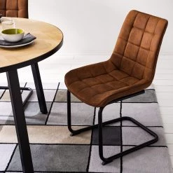 Fredriks Chaise cantilever Kemmel - Microfibre / Métal - Noir - Cognac - Lot de 2 -Meubles de salle à manger Soldes Magasin 1000179472 200122 12294800050 MOOD DETAILS P000000001000179472 mood