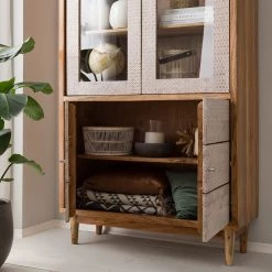 Ars manufacti Vitrine Buuda - Partiellement en acacia massif - Écru / Acacia -Meubles de salle à manger Soldes Magasin 1000182056 200227 06193200018 MOOD DETAILS P000000001000182056 mood