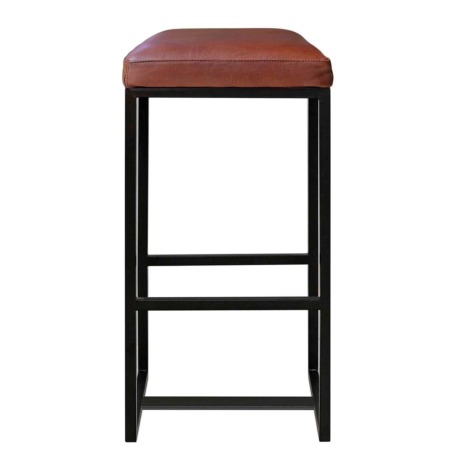Ars manufacti Tabouret de bar Woodson - Cuir véritable / Métal -Marron cognac / Noir 3 Ars manufacti Tabouret de bar Woodson - Cuir véritable / Métal -Marron cognac / Noir – Image 3
