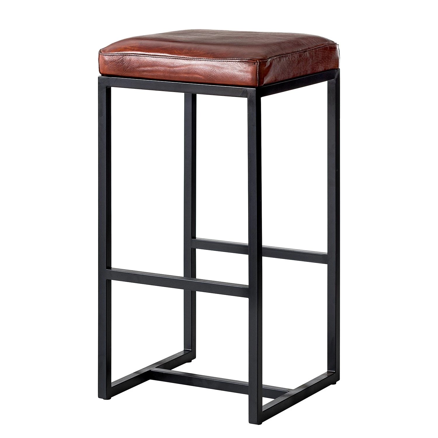 Ars manufacti Tabouret de bar Woodson - Cuir véritable / Métal -Marron cognac / Noir 1 Ars manufacti Tabouret de bar Woodson - Cuir véritable / Métal -Marron cognac / Noir