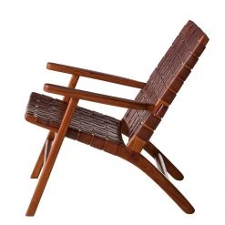 Ars manufacti Fauteuil design Bourbourg - Cuir tressé / Teck massif - marron cognac / Teck -Meubles de salle à manger Soldes Magasin 1000183947 200204 15373200021 DETAILS P000000001000183947