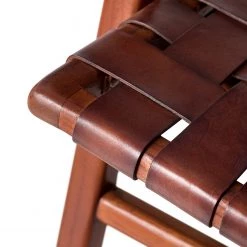 Ars manufacti Fauteuil design Bourbourg - Cuir tressé / Teck massif - marron cognac / Teck -Meubles de salle à manger Soldes Magasin 1000183947 200204 15373200027 DETAILS P000000001000183947