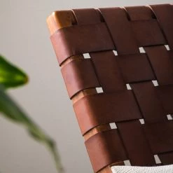 Ars manufacti Fauteuil design Bourbourg - Cuir tressé / Teck massif - marron cognac / Teck -Meubles de salle à manger Soldes Magasin 1000183947 200529 13234800006 DETAILS P000000001000183947