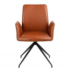 Fredriks Chaise à accoudoirs Mailly II - rotatif - Imitation cuir / Acier - Marron / Noir -Meubles de salle à manger Soldes Magasin 1000184099 190812 13043900079 DETAILS P000000001000184099