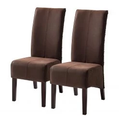 Ars Natura Chaises Julio (lot de 2) - Imitation cuir / Rotin - Marron vintage / Marron clair chiné
