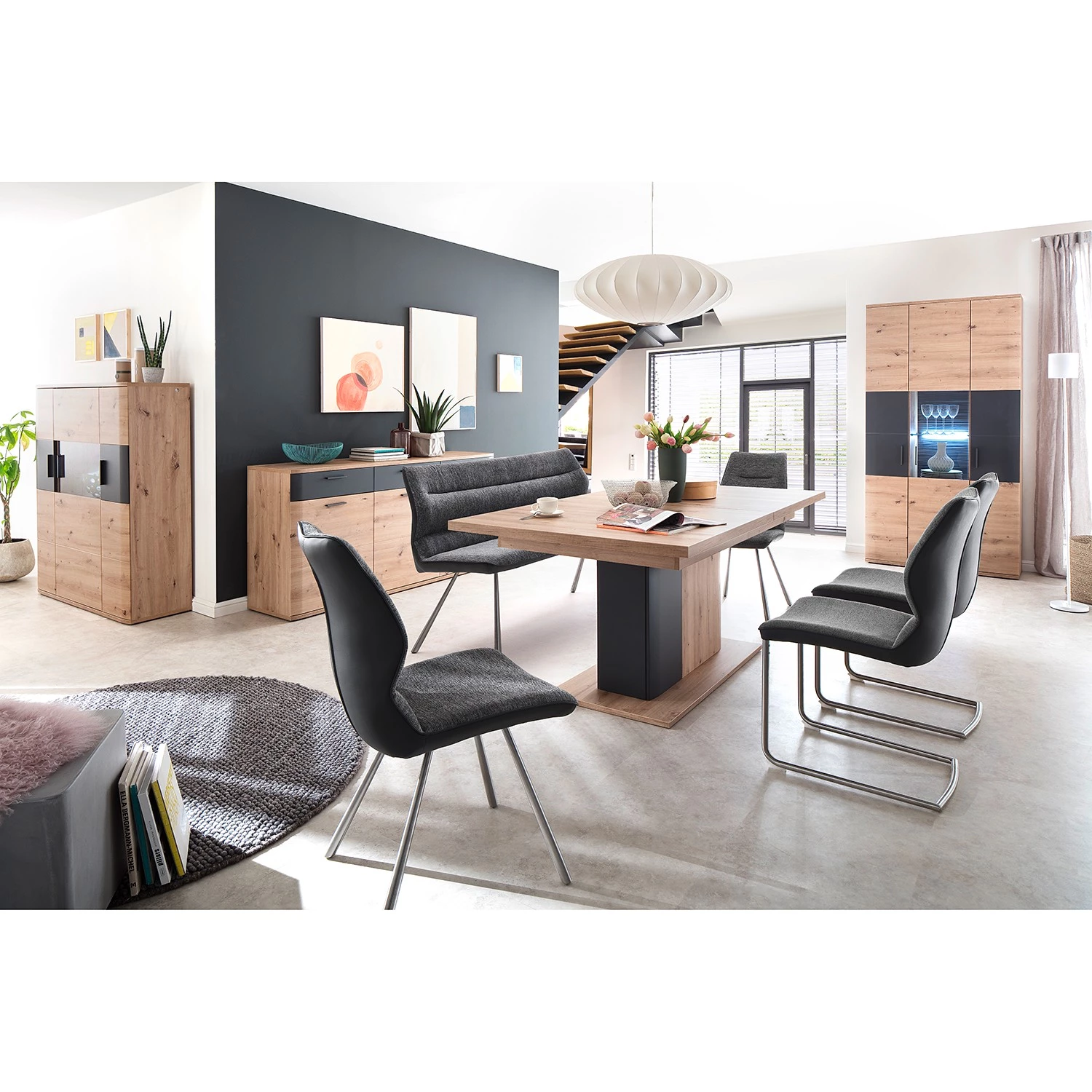 Naturoo Table Callington - Imitation planches de chêne / Anthracite 2 Naturoo Table Callington - Imitation planches de chêne / Anthracite – Image 2