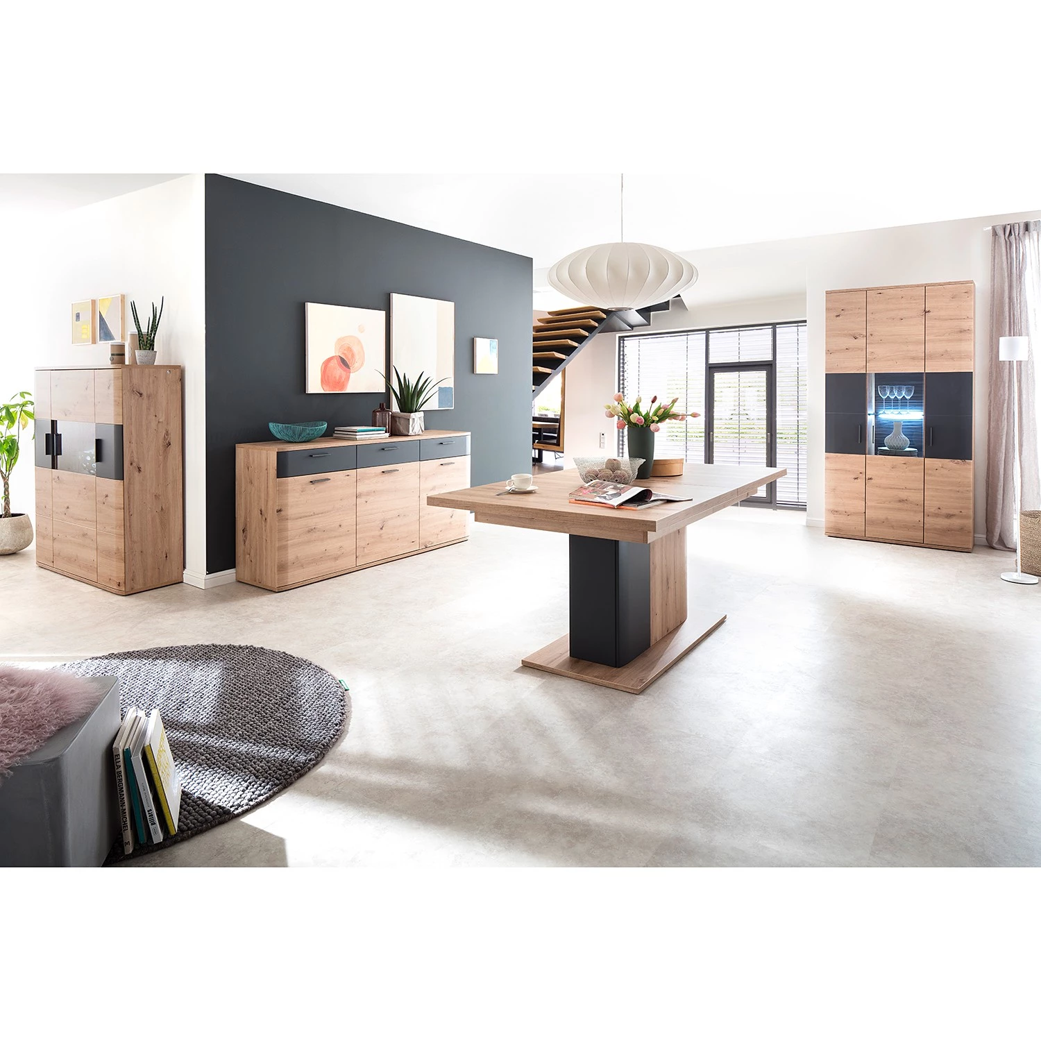 Naturoo Table Callington - Imitation planches de chêne / Anthracite 3 Naturoo Table Callington - Imitation planches de chêne / Anthracite – Image 3